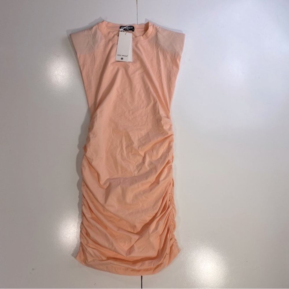Vero Moda Pinkish Ruched Sides Shoulder Pads Bodycon Sleeveless Mini Dress NWT S